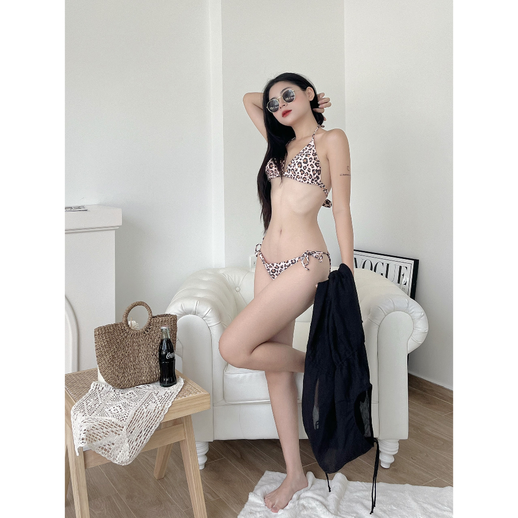 Hàng xuất xịn - Set bộ bơi bikini beo cột dây xuất khẩu