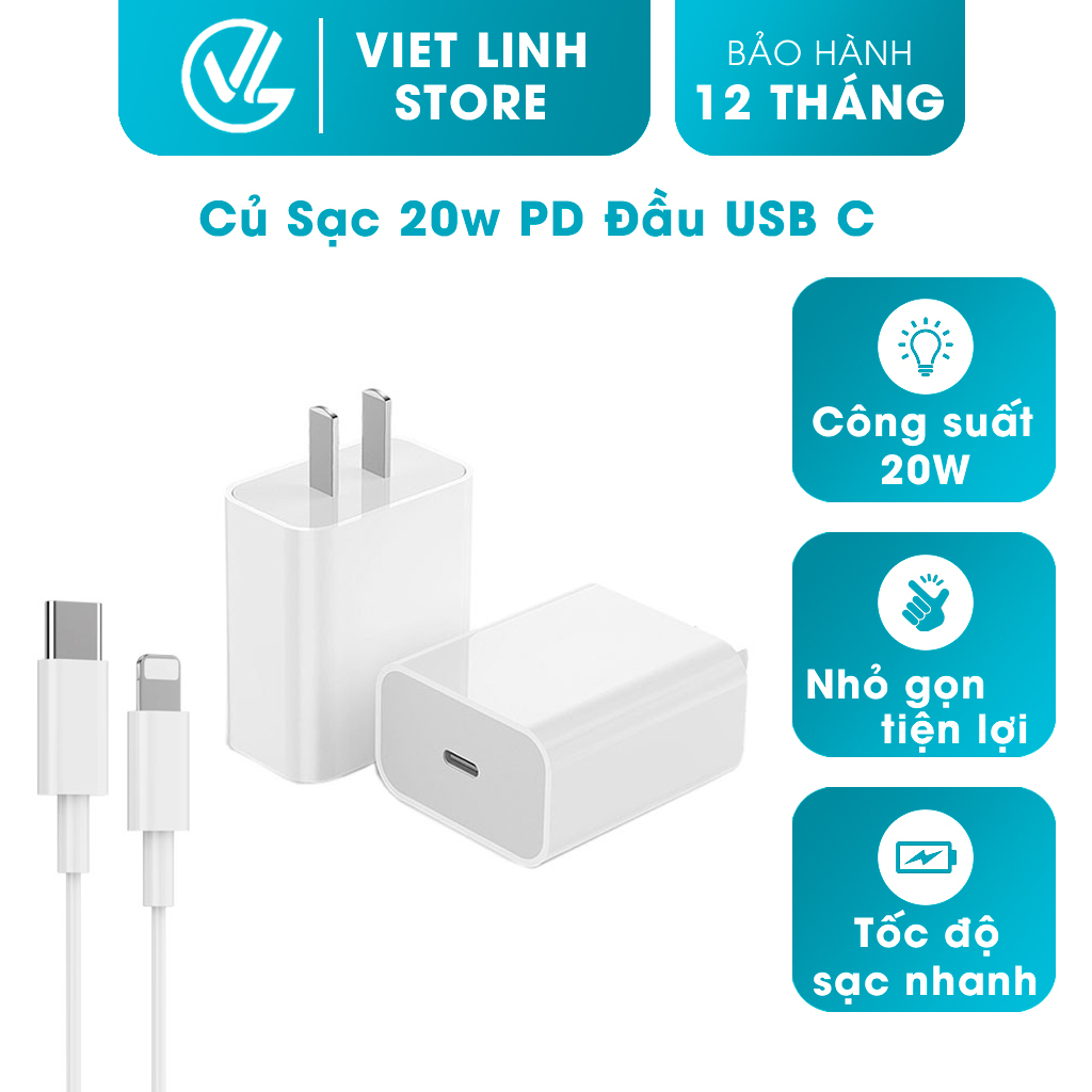 Củ sạc 20w PD đầu USB C sạc nhanh với nhiều dòng máy (CAM KẾT TỐC ĐỘ SẠC NHANH)