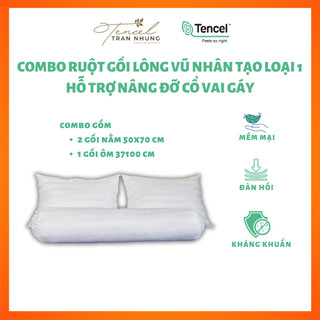 Combo 2 ruột gối nằm 1 ruột gối ôm lông vũ nhân tạo - chống mỏi cổ vai gáy - trần nhung tencel