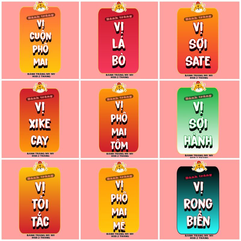 Combo 9 vị bánh tráng Tây Ninh 1,8kg mỗi vị 200g