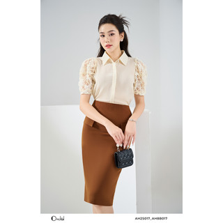 Áo sơ mi công sở thiết kế tay lửng phối ren Orchid - AH2S017