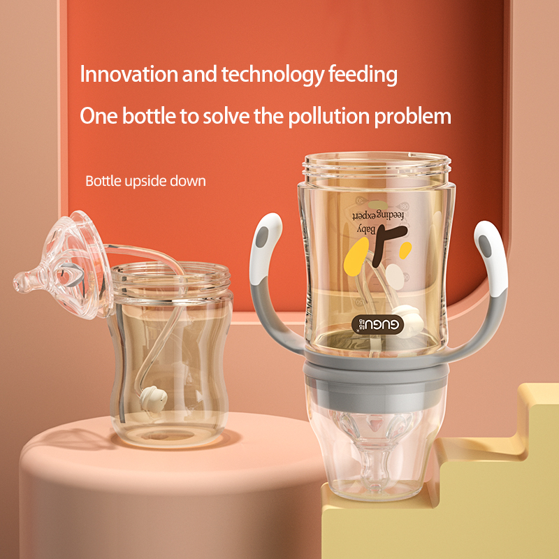 GUGU PPSU cho bú bình với tay cầm cho em bé, úp bình sữa 6 tháng+,180ml/260ml