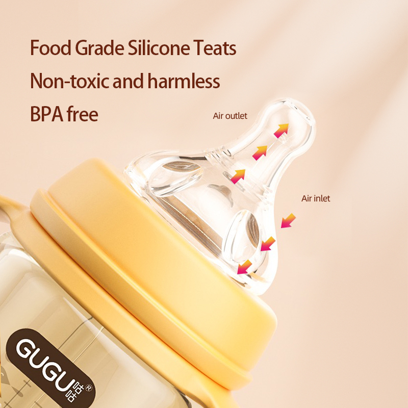 GUGU PPSU cho bú bình với tay cầm cho em bé, úp bình sữa 6 tháng+,180ml/260ml