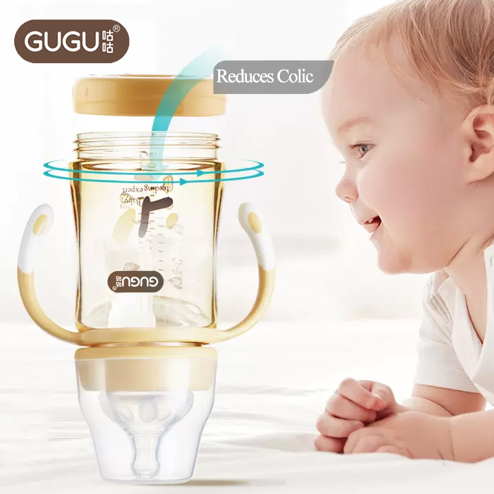 GUGU PPSU cho bú bình với tay cầm cho em bé, úp bình sữa 6 tháng+,180ml/260ml