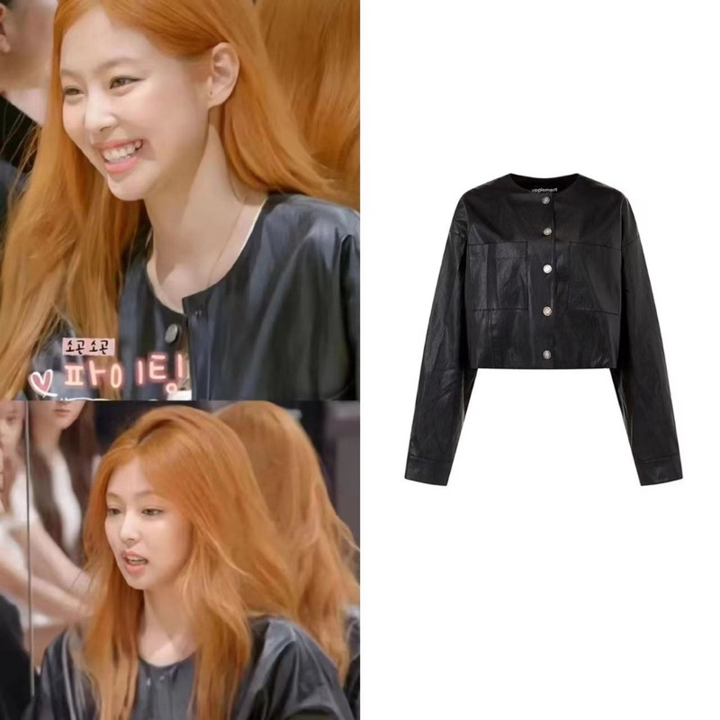 Áo khoác da vpplement màu đen giống Jennie Blackpink