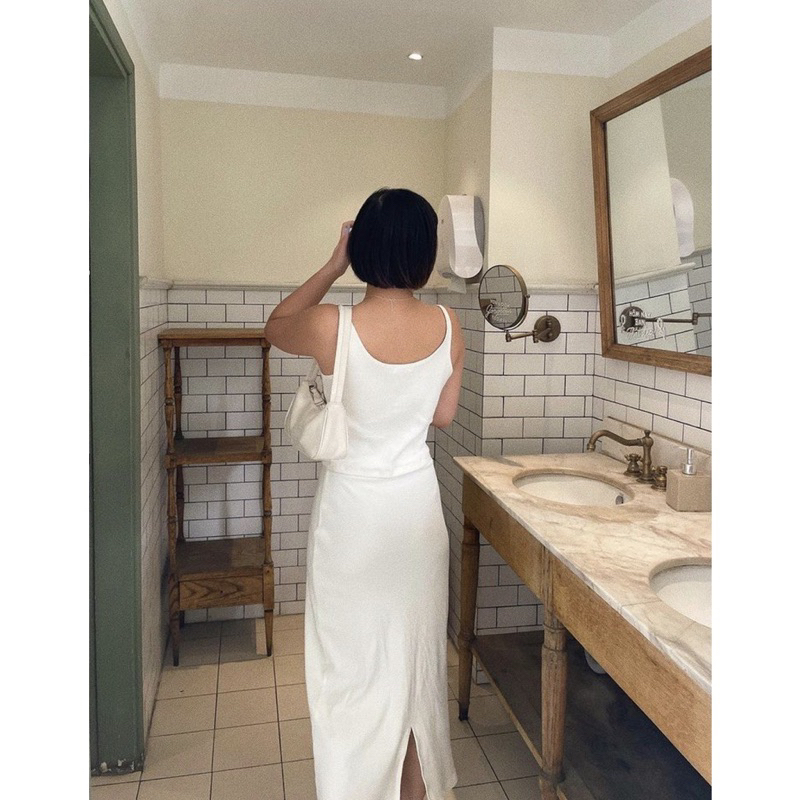 Ngà Set - bộ áo hai dây chân váy dài trắng - Phơn Garment