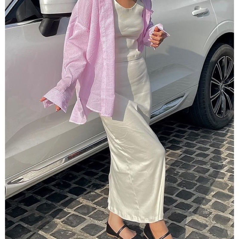 Ngà Set - bộ áo hai dây chân váy dài trắng - Phơn Garment