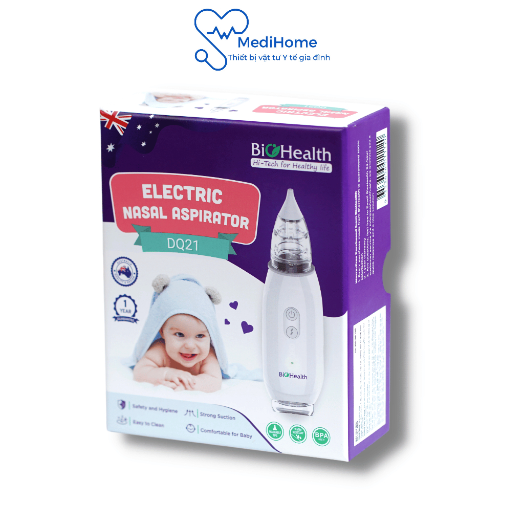 Máy hút mũi, hút dịch đờm cho bé BioHealth DQ21 3 cấp độ êm ái không gây đau - MediHome