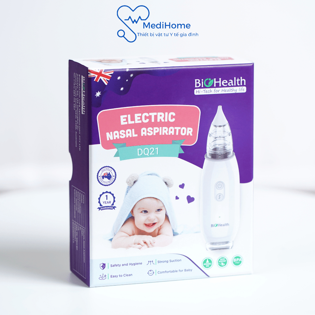 Máy hút mũi, hút dịch đờm cho bé BioHealth DQ21 3 cấp độ êm ái không gây đau - MediHome
