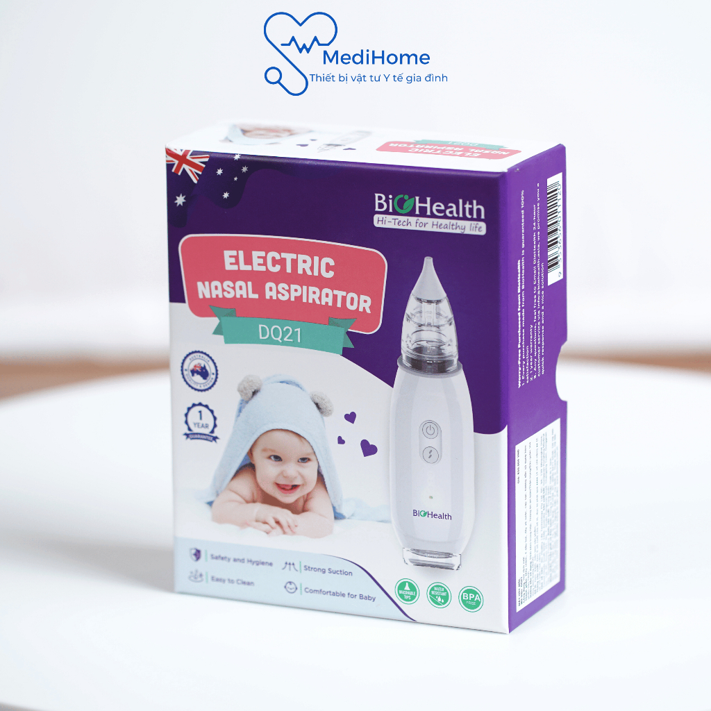 Máy hút mũi, hút dịch đờm cho bé BioHealth DQ21 3 cấp độ êm ái không gây đau - MediHome