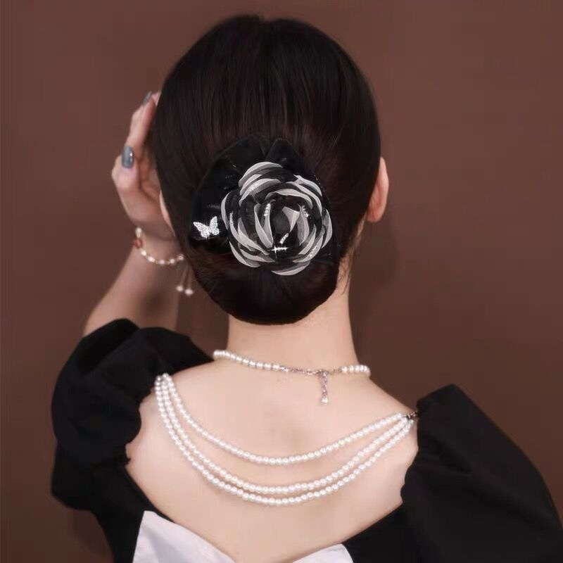 Kẹp Tóc Nơ Bằng Vải Lưới Đính Hoa Ngọt Ngào Dành Cho Nữ