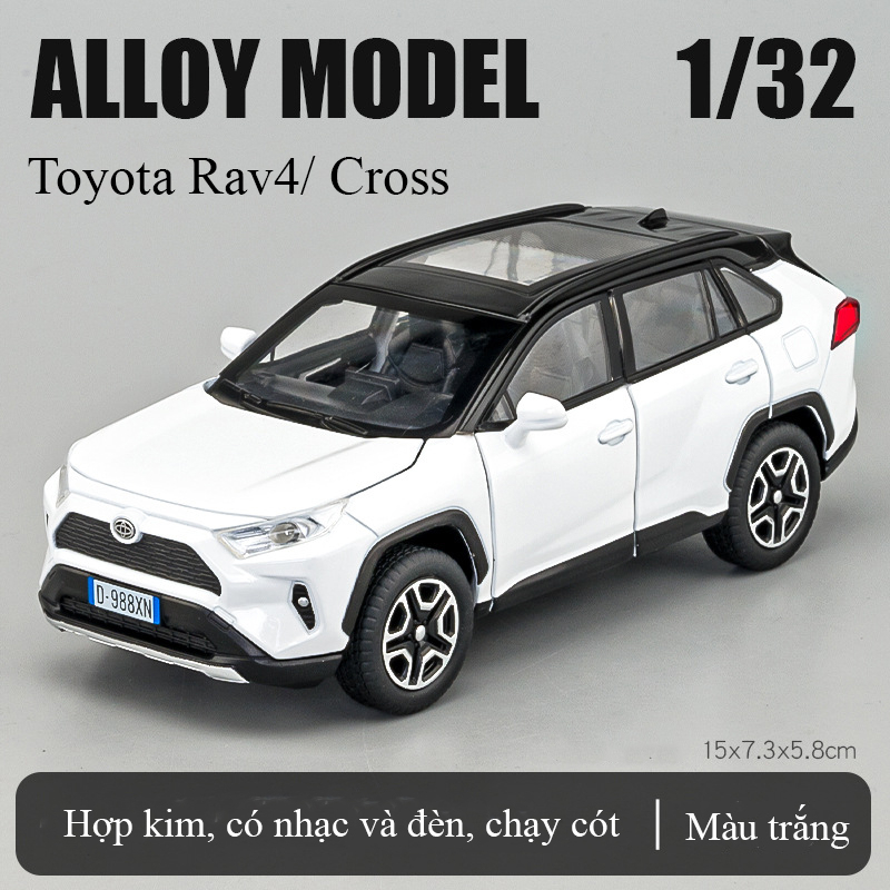 Mô hình xe Toyota Rav4, Cross KAVY bằng hợp kim có nhạc và đèn chạy cót mở được cửa