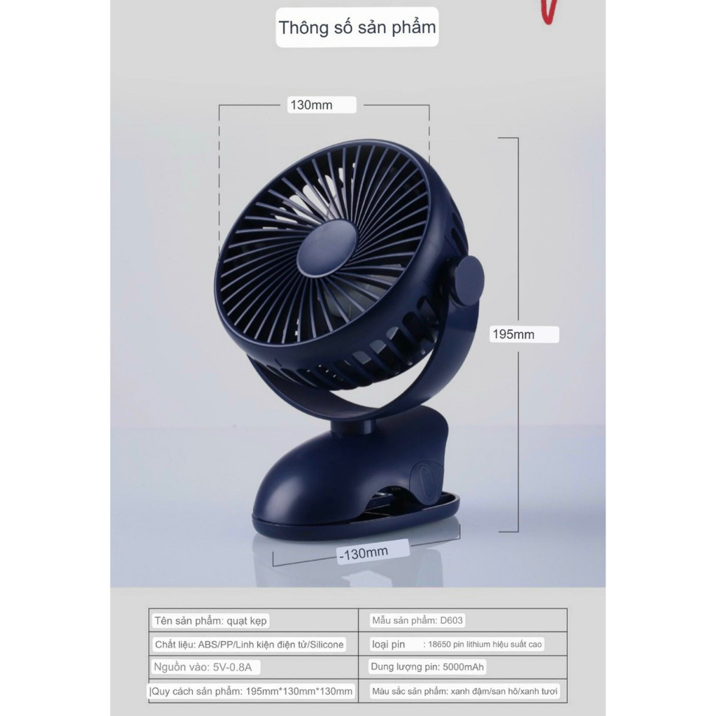 Quạt kẹp bàn , xe đẩy Cho bé thương hiệu Yase chuẩn nội địa Trung - Pin sạc 10000mAh, xoay 360 độ