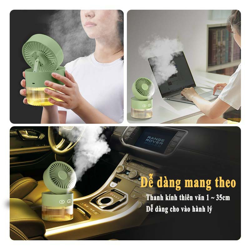 Quạt mini máy phun sương USB Sạc Điện Quạt khuếch tán tinh dầu đèn LED dung 350ML
