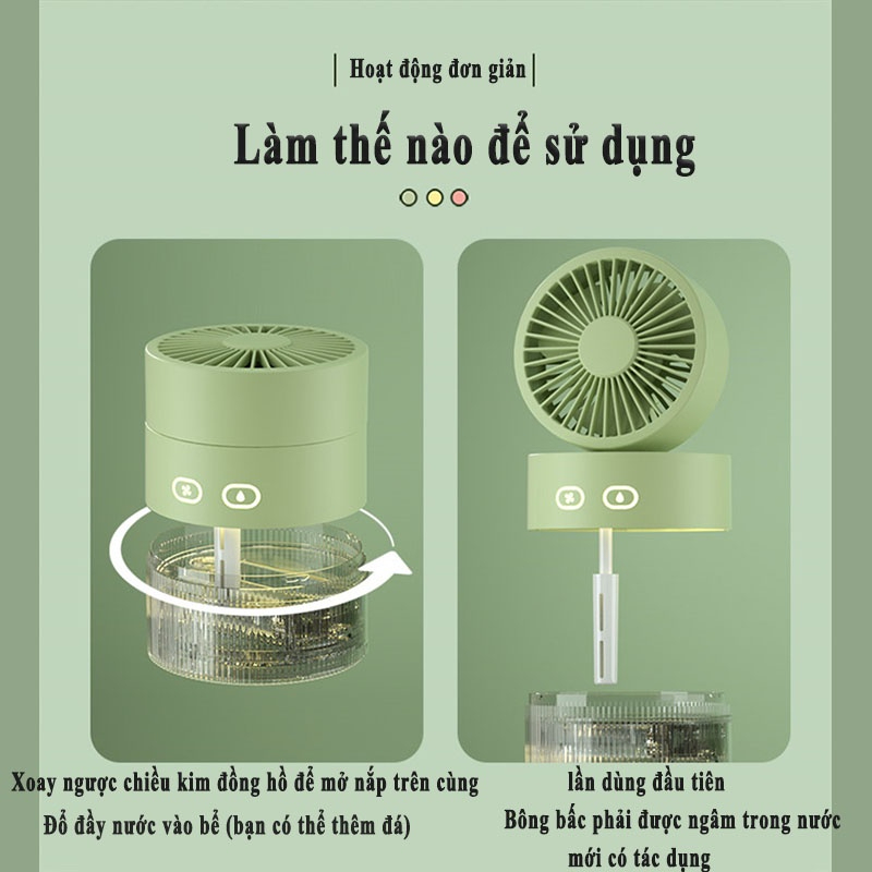 Quạt mini máy phun sương USB Sạc Điện Quạt khuếch tán tinh dầu đèn LED dung 350ML