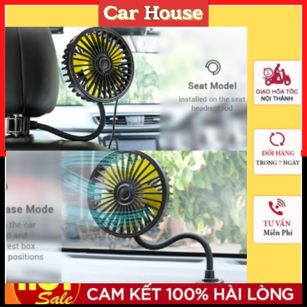 Quạt xe hơi mini 3 tốc độ gió điều chỉnh được 5W xoay 360 độ gắn taplo kính lái ô tô và sau ghế