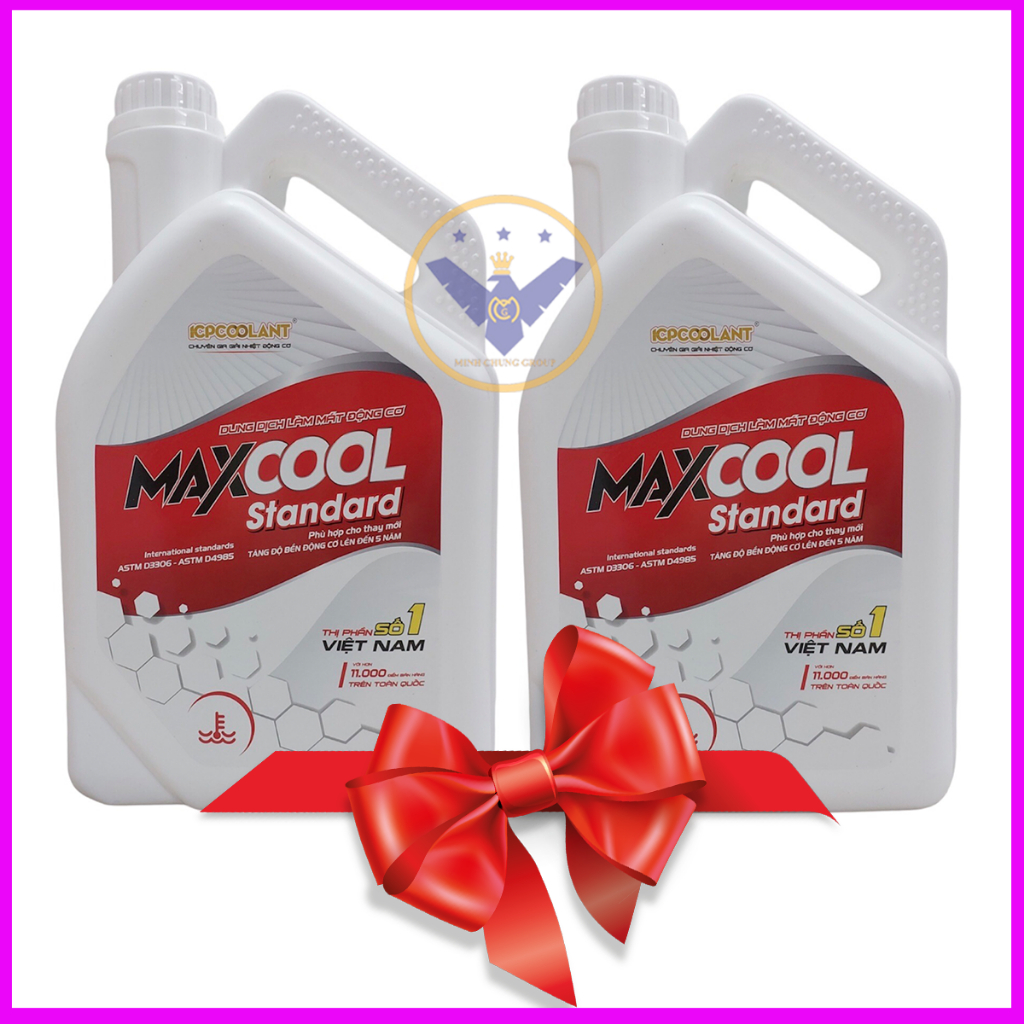 Bộ 2 can nước làm mát động cơ ô tô, ( màu đỏ) Maxcool Can 4 Lít