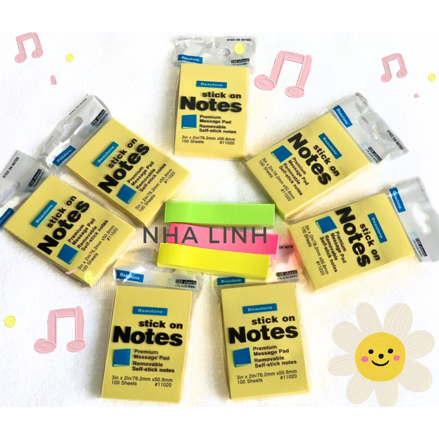 Giấy Note ghi chú dạ quang đủ size 3x2, 3x3 , 3x4 , 3x5 , keo dán chắc chắn