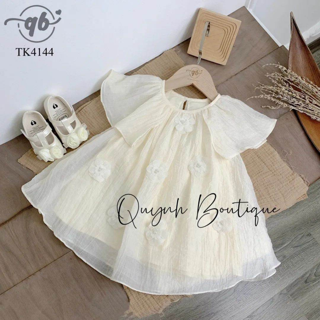 Váy Đầm Bé Gái-Váy Be Hoa Trắng Quỳnh Boutique