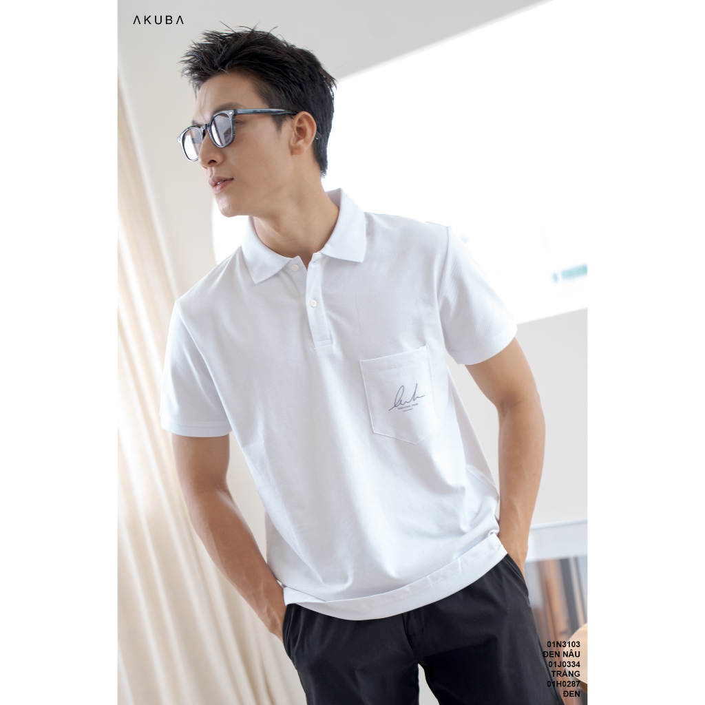 [TRỢ GIÁ] Áo thun Polo nam in chữ cổ bẻ AKUBA form slimfit | 01J0334