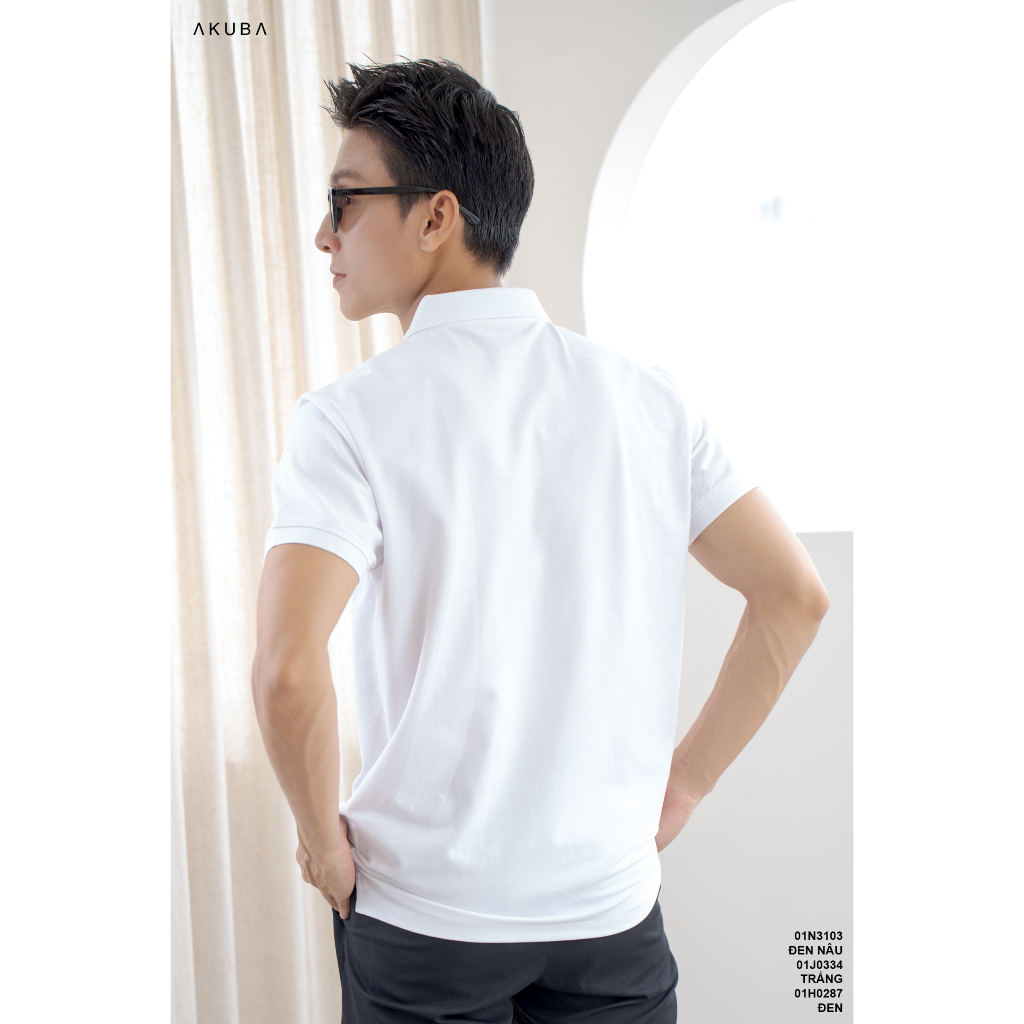 Áo thun Polo nam in chữ cổ bẻ AKUBA form slimfit | 01J0334