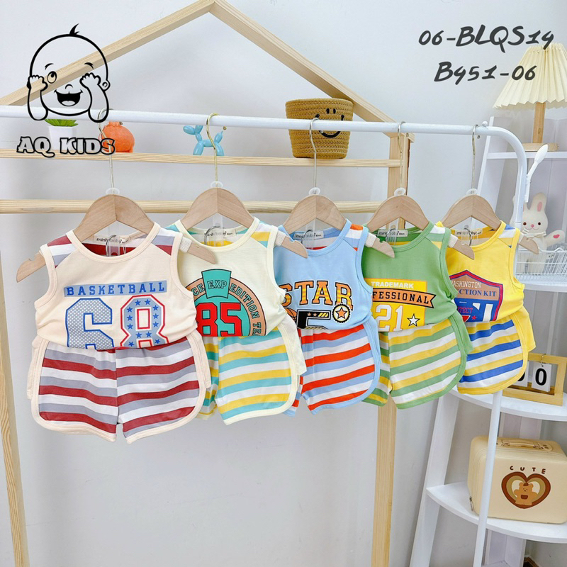 Bộ ba lỗ thun lạnh quần vát in hình thể thao năng động cho bé size 7-30kg