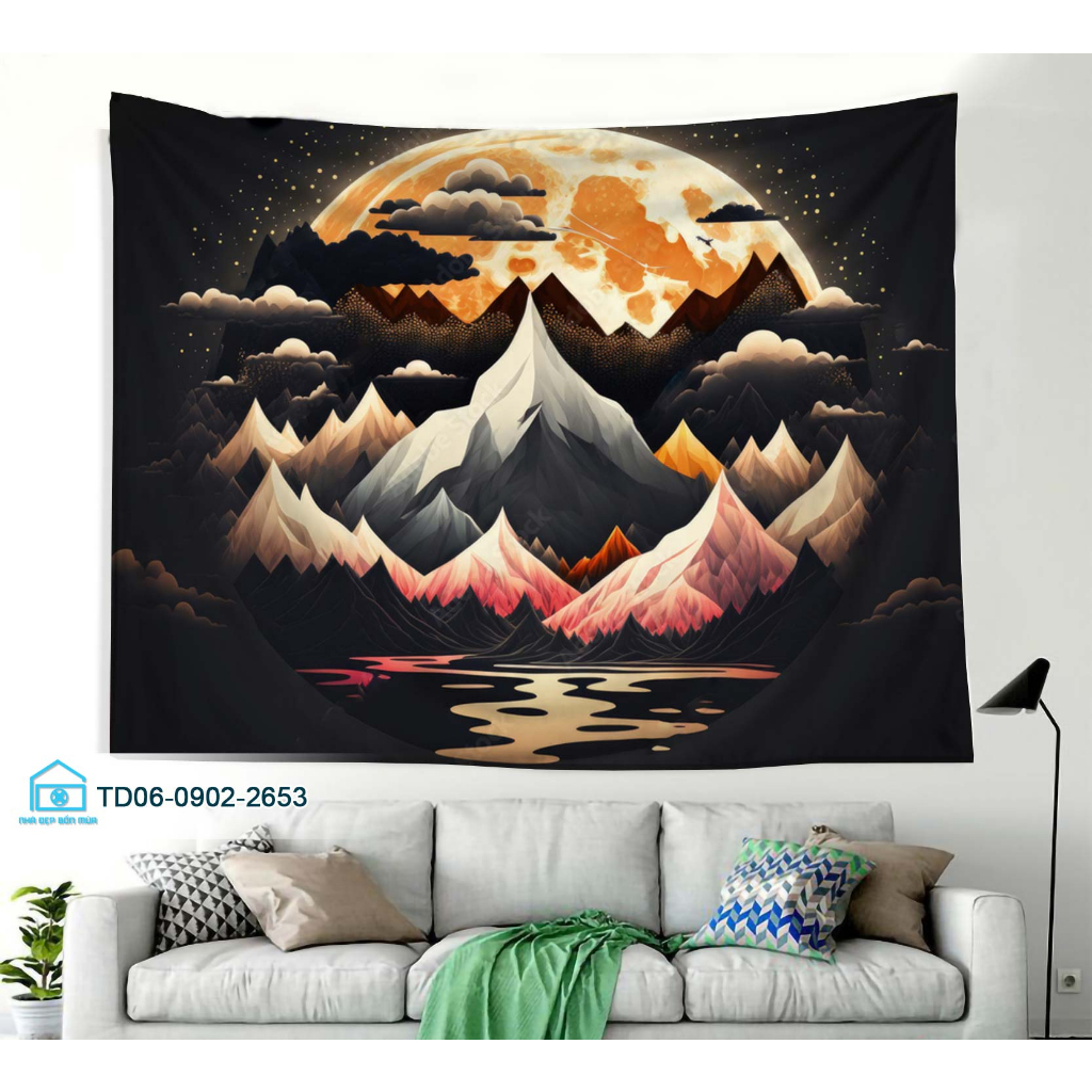Tranh vải treo tường decor phòng khách, phòng ngủ, backdrop sự kiện Tặng kèm bộ móc treo