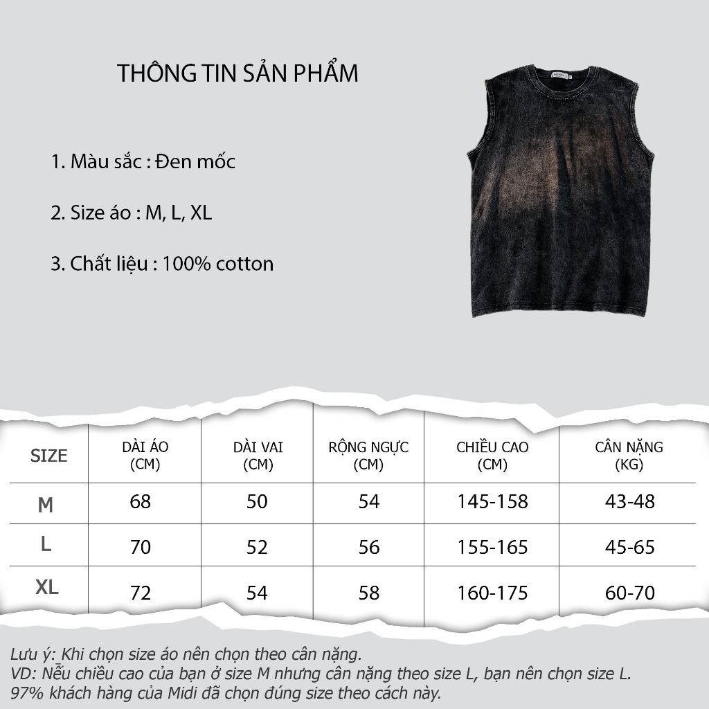 Áo thun tanktop Midi chất liệu wash cao cấp trẻ trung thời trang phong cách phù hợp cho nam và nữ