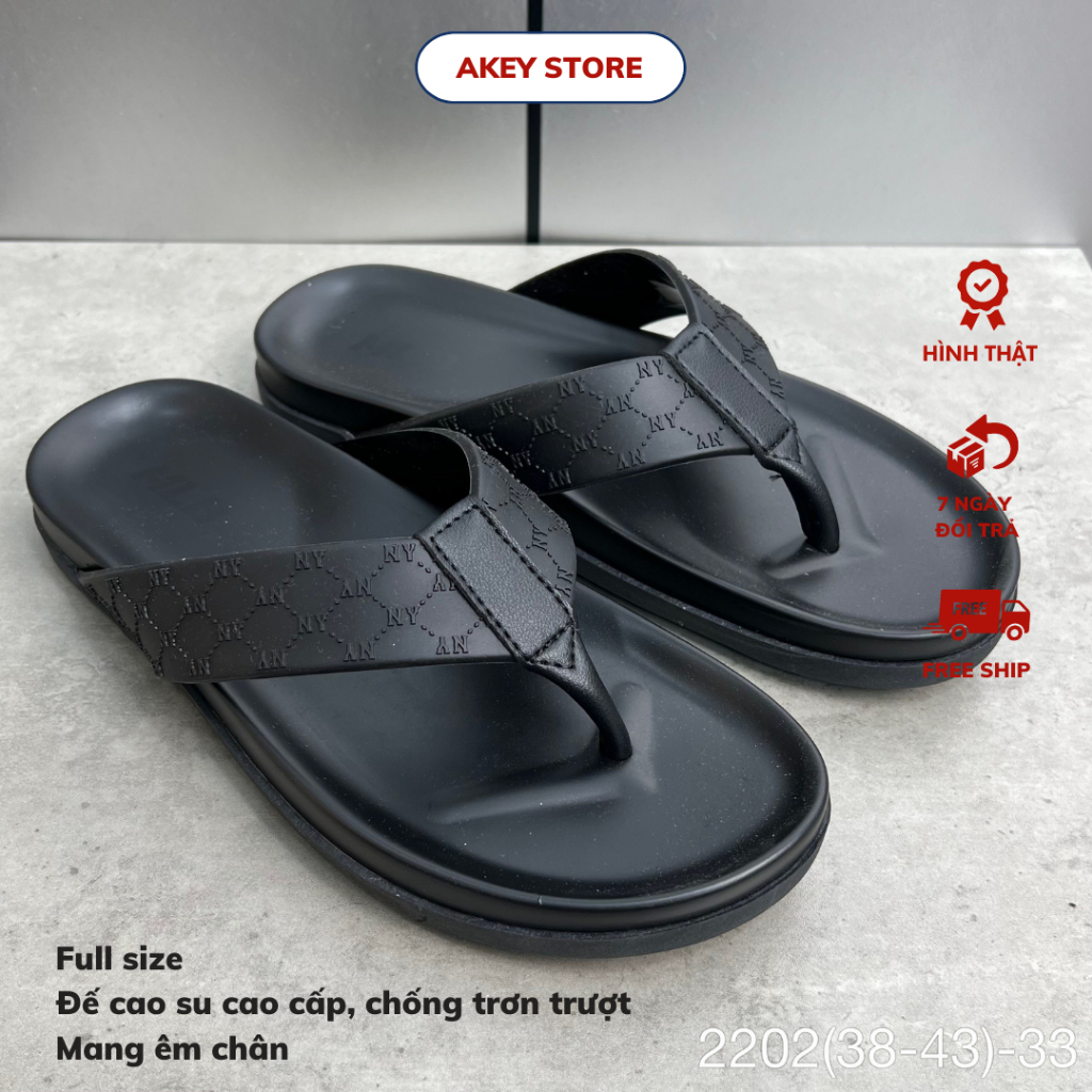 ( Hình thật) 2202 Dép xỏ ngón nam chất da bò quai họa tiết NY cao cấp, Dép kẹp nam quai chắc chắn - AKEY SHOP