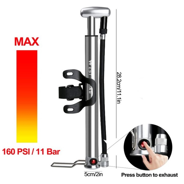 🎯🎯🎯 Bơm mini West Biking bạc gắn ở khung xe 160PSI đa năng