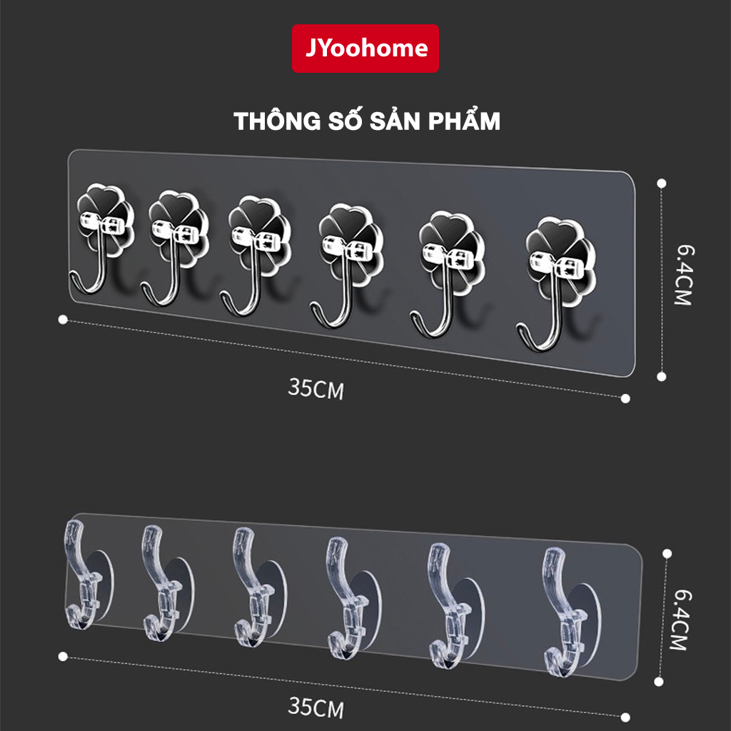 Thanh 6 Móc Dán Tường Siêu Dính Trong Suốt JYoohome Treo Đồ, Quần Áo, Khăn, Đồ Dùng Nhà Bếp - Siêu Dính, Siêu Chịu Lực