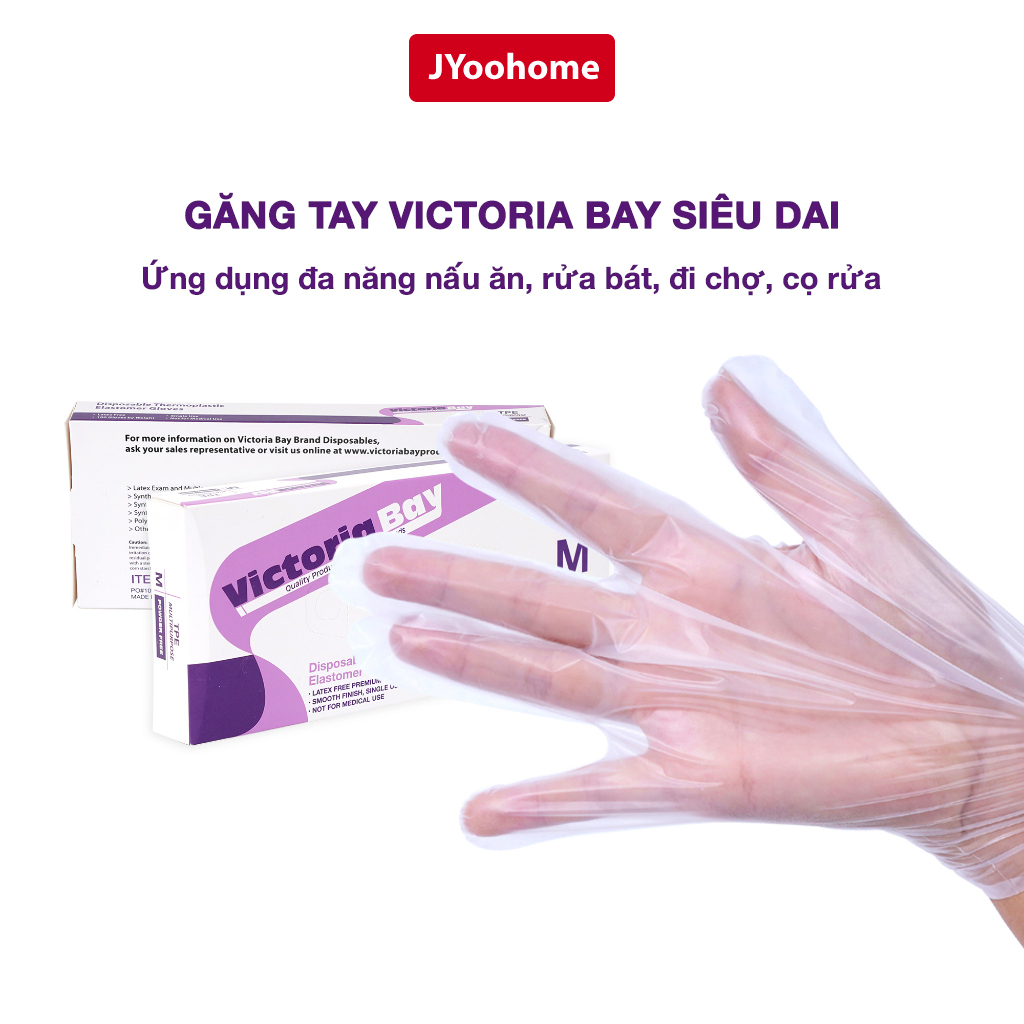 Găng tay nilon Victoria Bay JYoohome Hộp 100 chiếc, bao tay làm bếp nấu ăn, vệ sinh chất liệu TPE kháng khuẩn