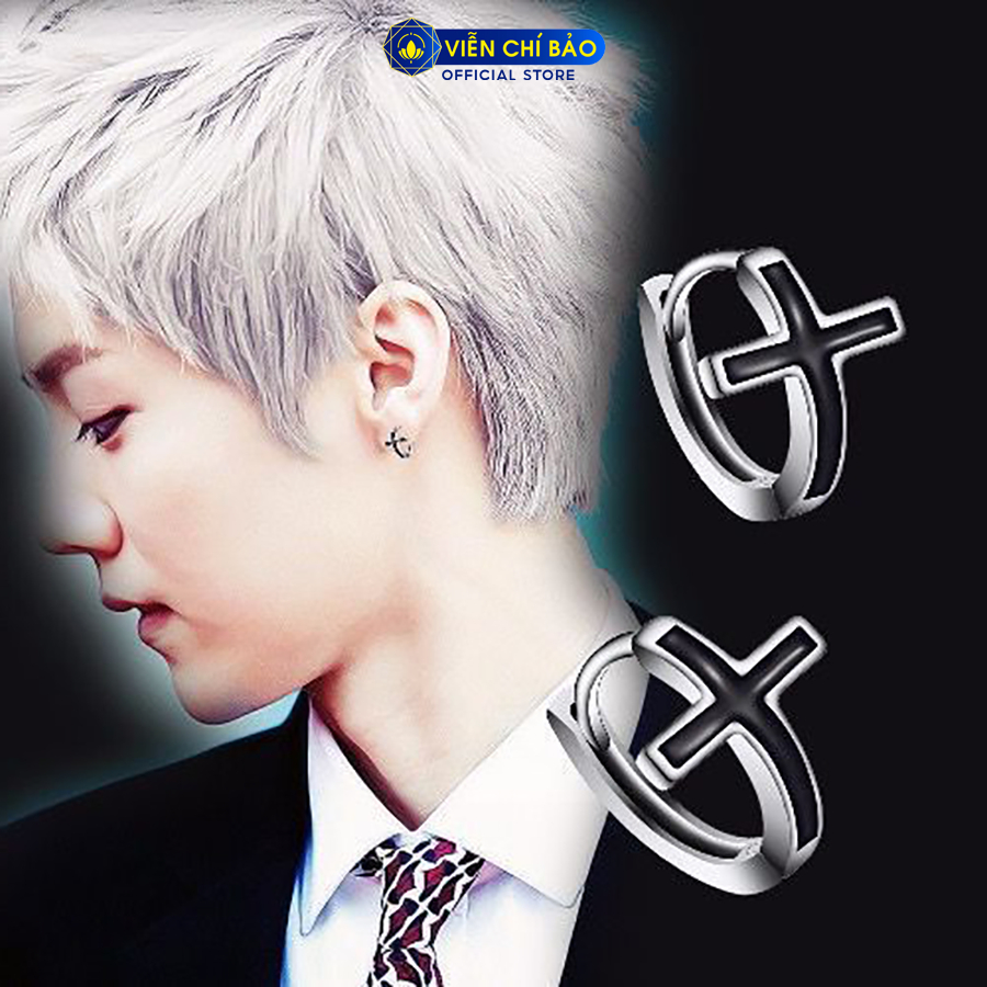 Bông tai bạc unisex chữ thập trơn đen chất liệu bạc 925 thời trang phụ kiện trang sức nữ Viễn Chí Bảo B100033
