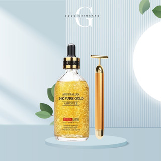 Combo serum vàng Úc 24k Pure Gold Ampoule và thanh lăn tinh chất