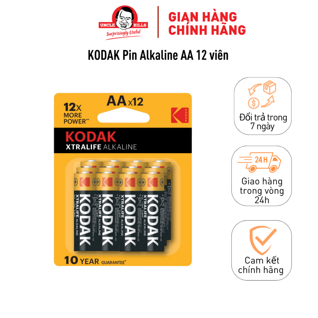 Bộ 12 Pin Kodak Alkaline AA Điện Thế 1.5V Chính Hãng Nhập Khẩu Uncle Bills IB0219