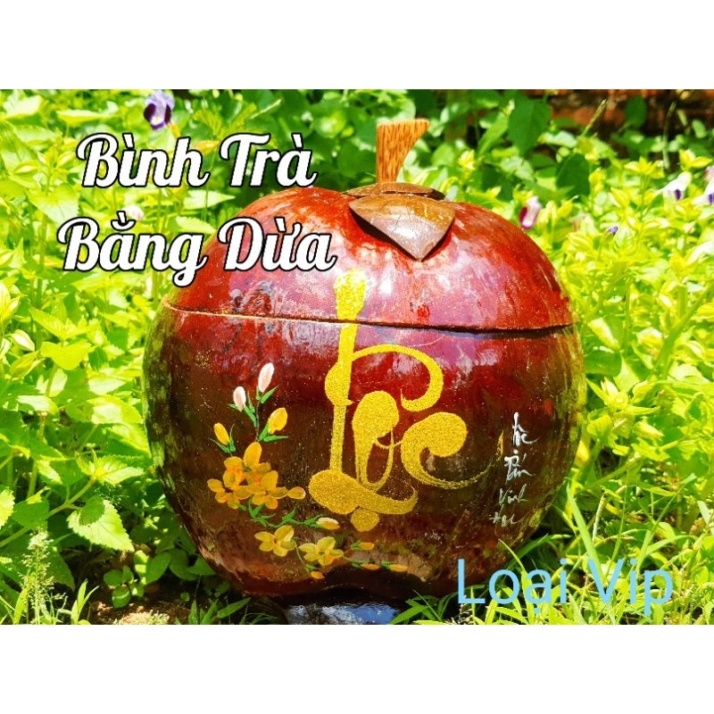 Bình trà bằng DỪA loại VIP có hoa văn, thư pháp/Ấm Trà Bằng Dừa/Giá sĩ, siêu rẻ