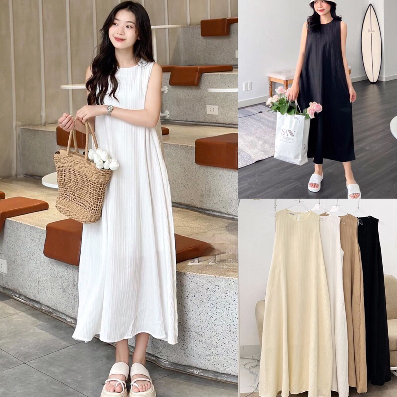 Váy hai dây maxi đũi gân 2 lớp có túi thật hai bên hông đầm sát nách suông đủ màu xinh