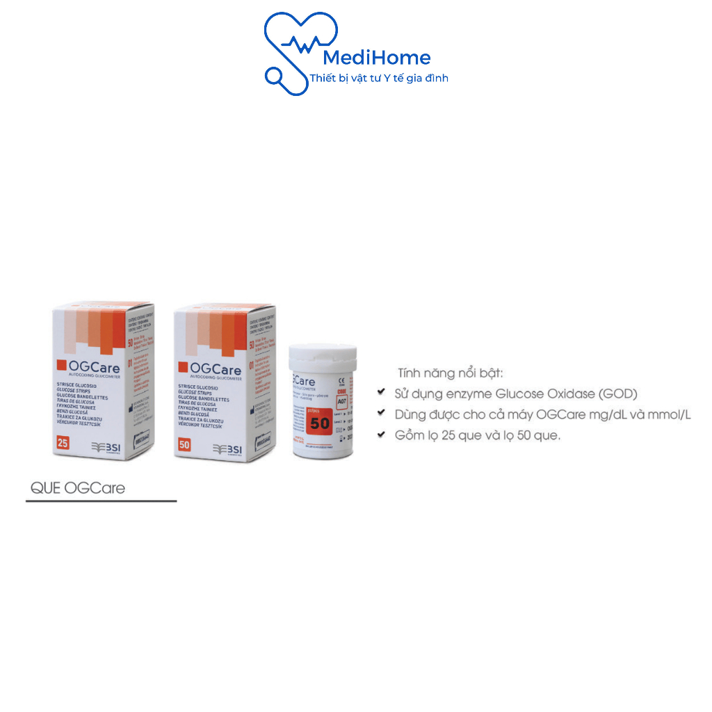 Que thử đường huyết tại nhà OGCare Hộp 25 và 50 que - MediHome