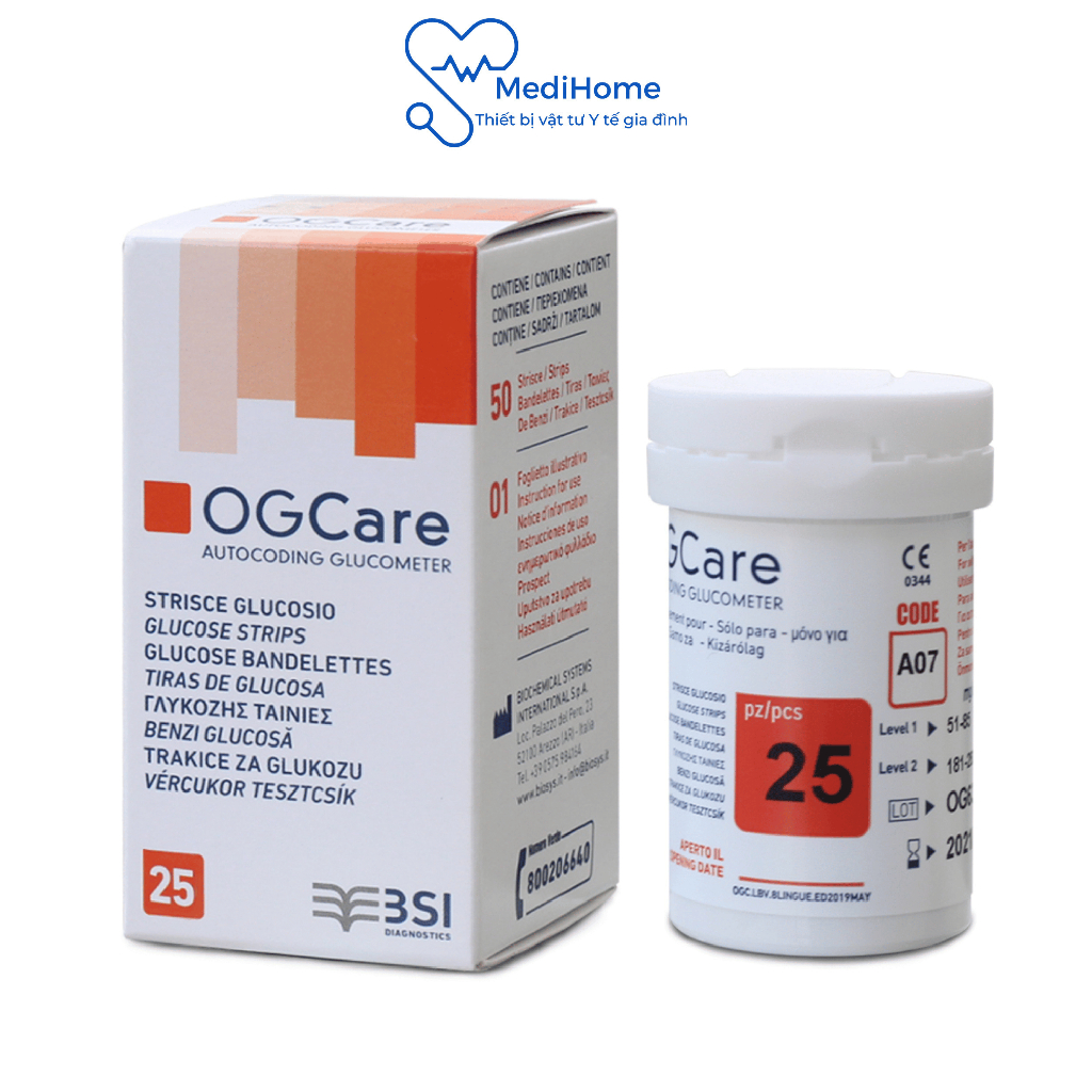Que thử đường huyết tại nhà OGCare Hộp 25 và 50 que - MediHome