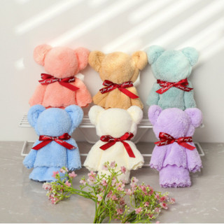 Khăn Lông Cừu San Hô Màu Trơn Hình Gấu Dễ Thương Dùng Làm Quà