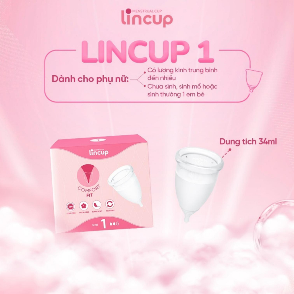 Cốc nguyệt san,Cốc nguyệt san Lincup chính hãng size 25ml - 34ml - 40ml Nhập khẩu Mỹ, an toàn, tiện lợi