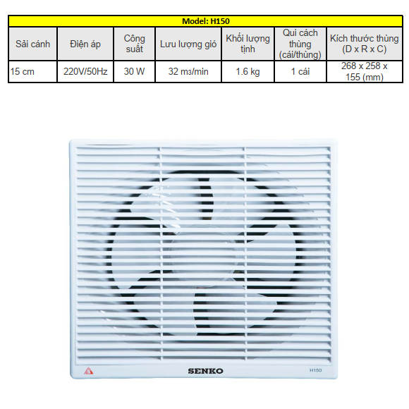 QUẠT HÚT ÂM TƯỜNG 2 TẤC SENKO H150