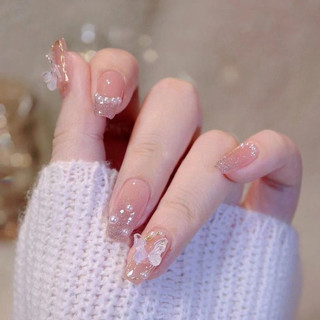 Móng up nailbox thạch hồng bánh bèo gắn buom xinh xỉu❤️❤️