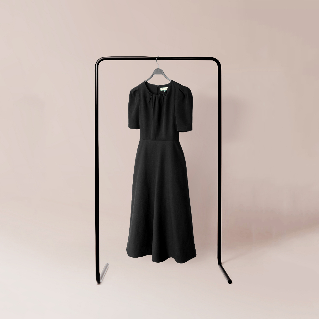 Đầm Katosa Tay Bồng 1 Màu Đen, Chất Vải Tây Cao Cấp Co Dãn Tốt Ít Nhăn Mặc Thoải Mái