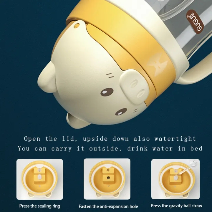 GUGU PPSU Bình Uống Nước Kèm Ống Hút Cho Bé 6-36 Tháng bình nước trẻ em,320ml