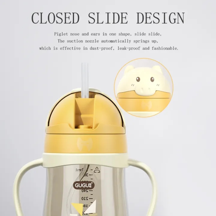 GUGU PPSU Bình Uống Nước Kèm Ống Hút Cho Bé 6-36 Tháng bình nước trẻ em,320ml