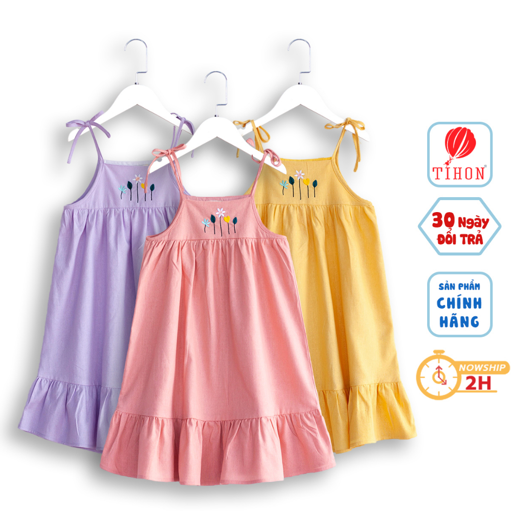 Váy hai dây bé gái TIHON cao cấp thêu hoa cực xinh cho trẻ từ 3 đến 14 tuổi VT0750233