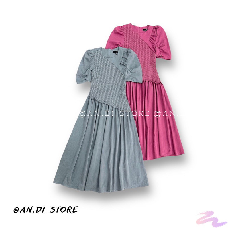 AnDi.vnxk Đầm linen thun midi tay ngắn Smocking - M.ixxo