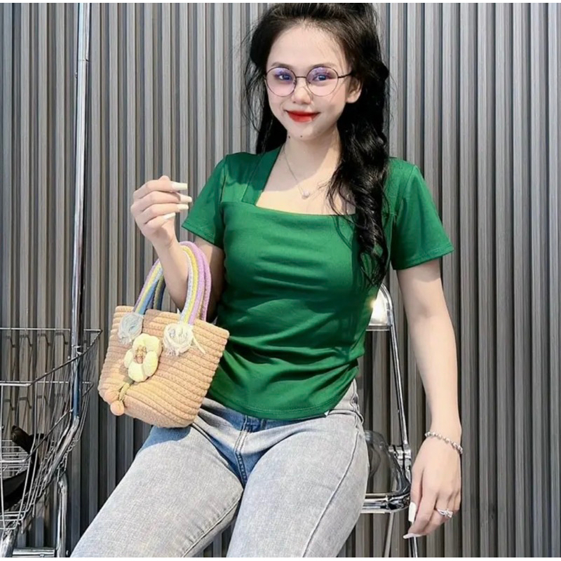 Áo thun body tay ngắn cổ vuông chữ A787