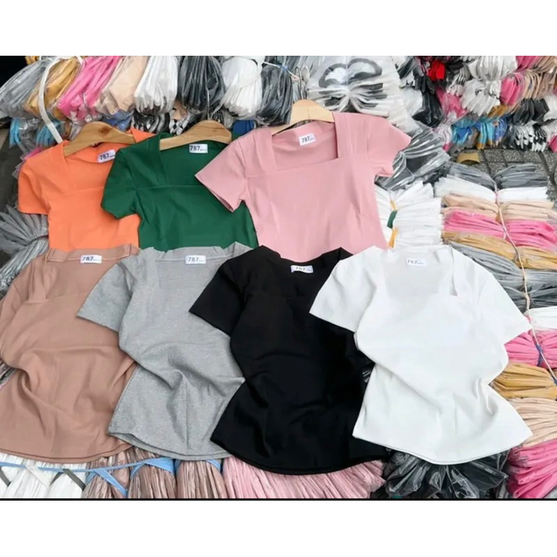 Áo thun body tay ngắn cổ vuông chữ A787